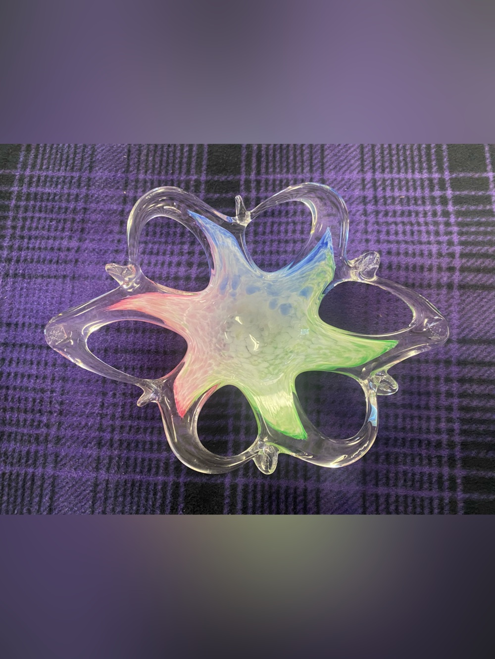Art Glass Starburst Decorative Bowl - Iridescent Pink & Green